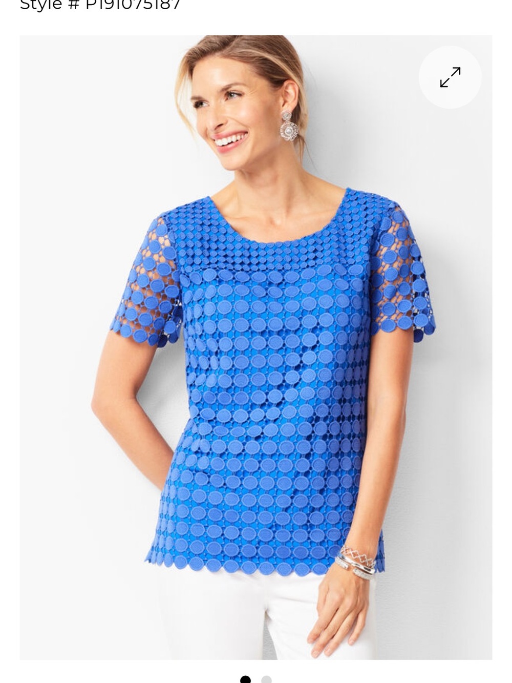RSVP by Talbots Cobalt Blue Circle Lace Short-Sleeve Blouse